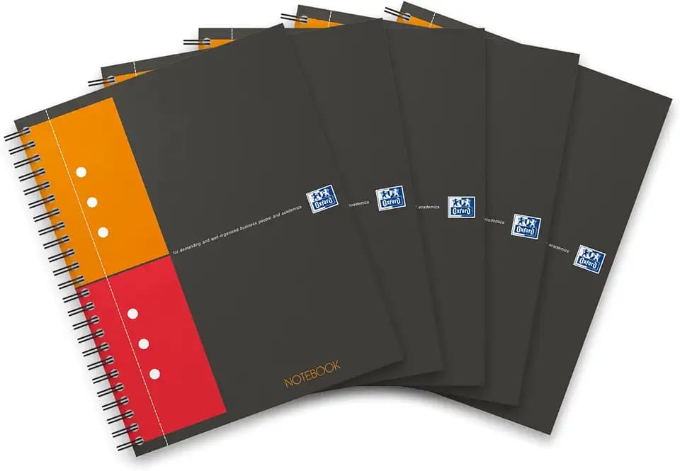 Oxford Notebook International A5, kariert, 160 Seiten, stabiler Kartondeckel, 5 Stück