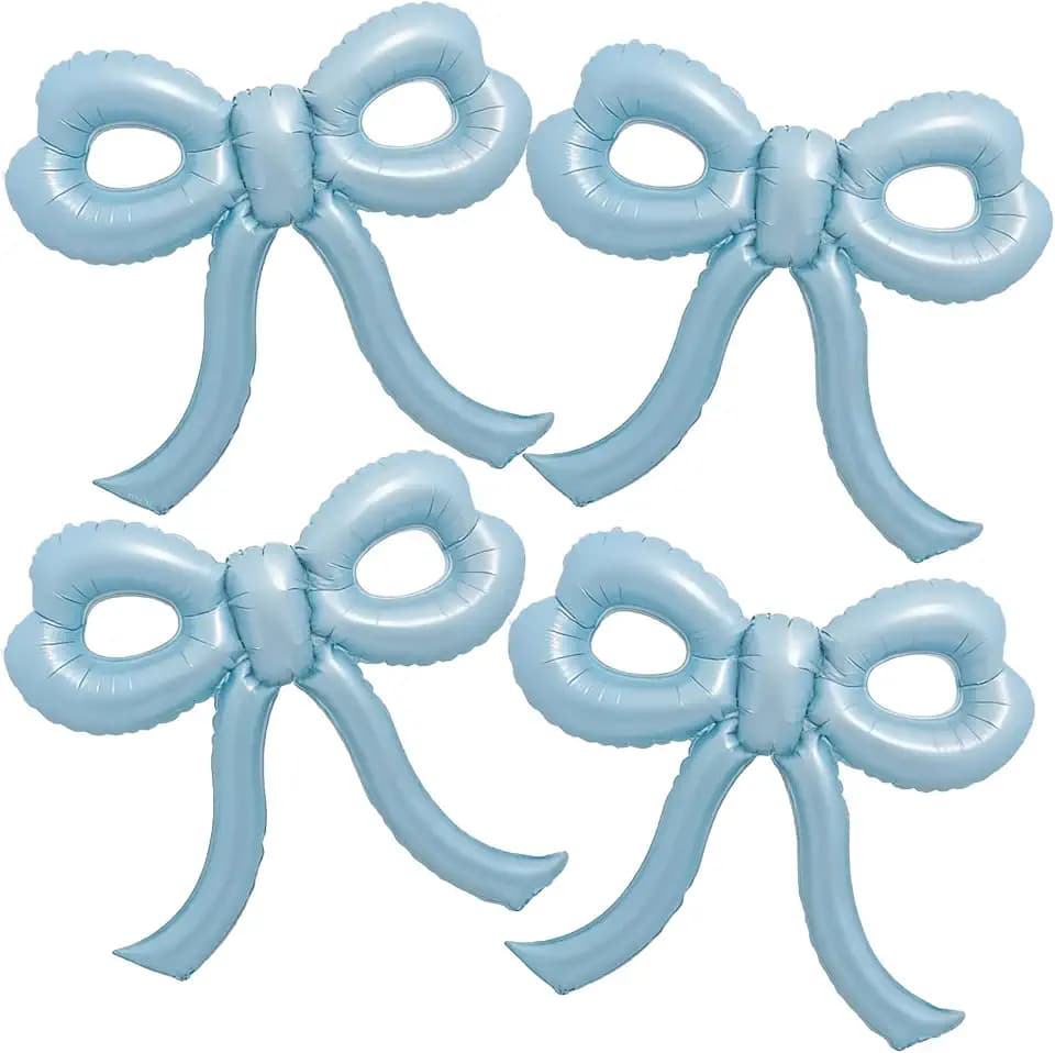 4 Pcs Baby Blue Bow Balloons Bow Birthday Party Decorations for Girl Women Bow Decor Blue Birthday Decorations Giant Dusty Blue Balloons for Baby Shower Bridal Bachelorette Party Supplies