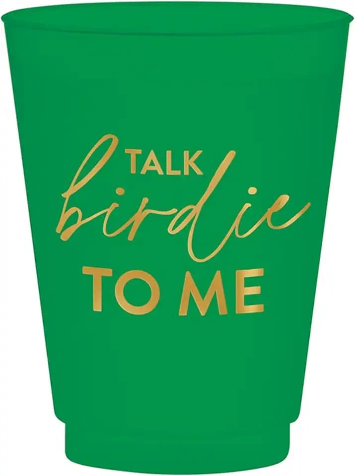 Slant Party Supplies Plastic Cups - 8-Count Reusable Frosted Drink Glasses, 16-Ounce, Talk Birdie To Me