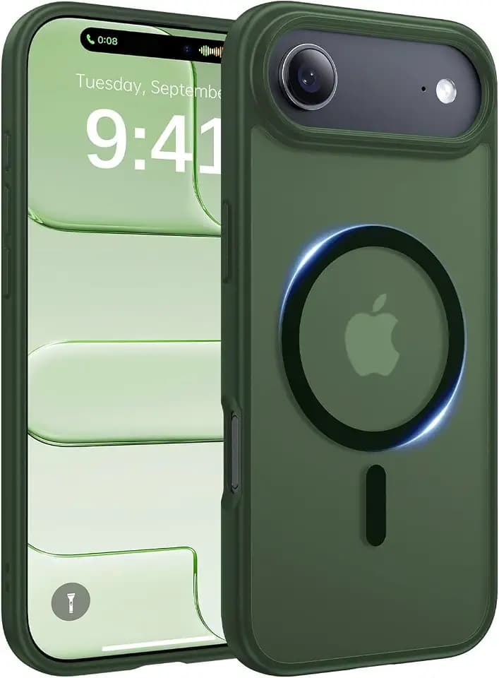 Magnetic for iPhone 17 Air Case, [Anti-Slip] [Military-Grade Drop Protection] [Camera Protection] Skin-Friendly Slim Matte Shockproof Protective for iPhone 17 Air Phone Case, Forest Green