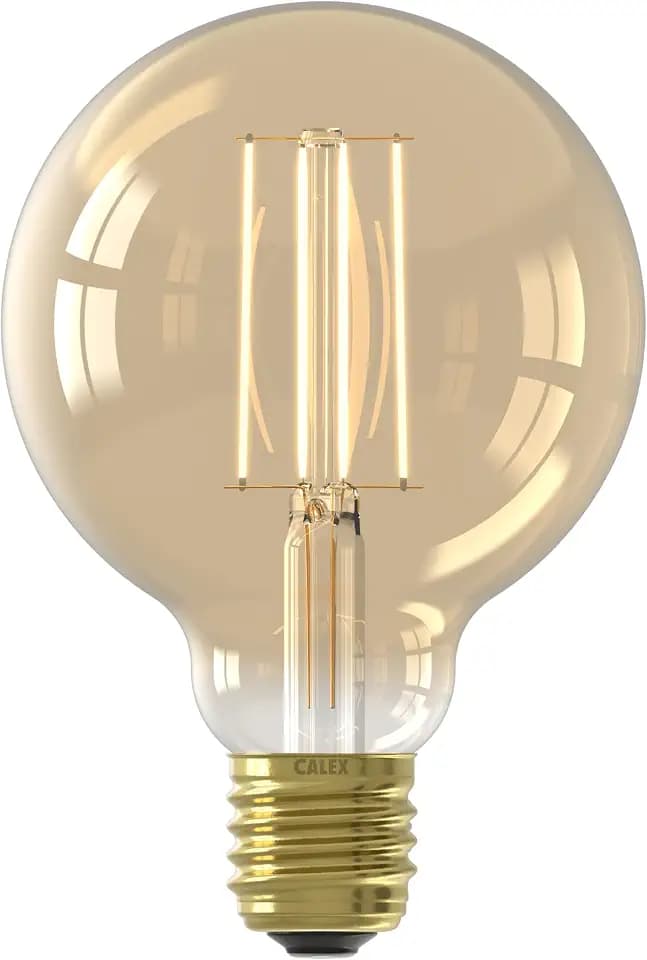 CALEX LED Lampe E27, G95, Filament, Vintage Gold, 2100K Warmweiß Licht, dimmbar