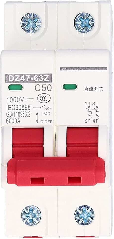 Sicherungsautomat 50A DC-Trennschalter, 1000V 50A 2P Solar PV-System Isolator DIN-Schienenmontage DZ47‑63Z C50