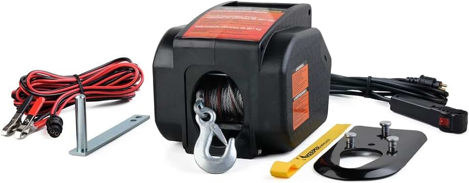 KEEPER KTSL2000RM Portable 12V DC Trailer Hitch Winch, 2,000 lb. Capacity, Galvanized Wire Rope, Rapid Mount, Handheld Remote