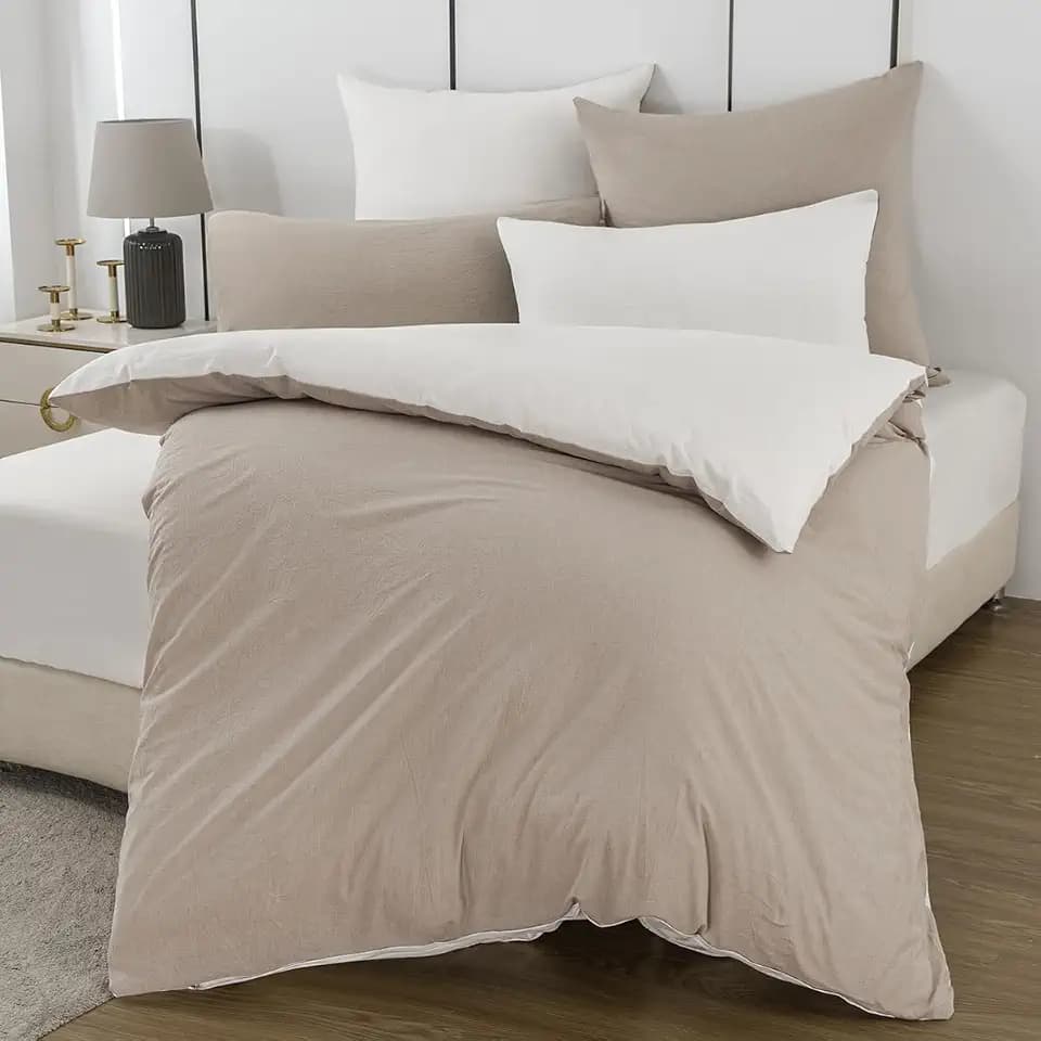 Bettwäsche 140x200 Baumwolle 2teilig, Beige/Weiß