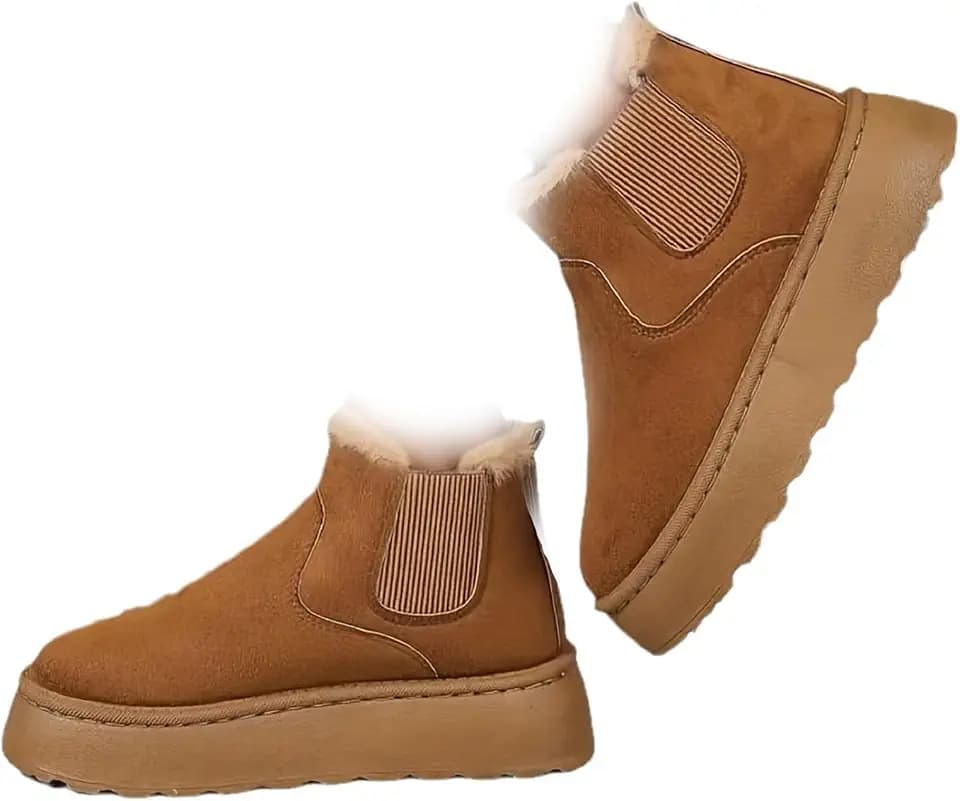 Women’s Platform Ankle Boots, Winter Comfortable Warm Suede Mini Boot Lightweight Furry Thickened Faux Fur Snow Boot