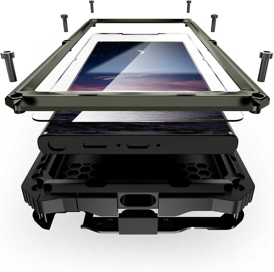 Kompatibel mit Samsung Galaxy S25 Ultra 5G Metall hülle, Outdoor Powerful Hybrid Schutz stoßfest Fall Schutzhülle,mit Eingebautem Gehärtetem Glas Displayschutzfolie mit Kickstand (Grün)