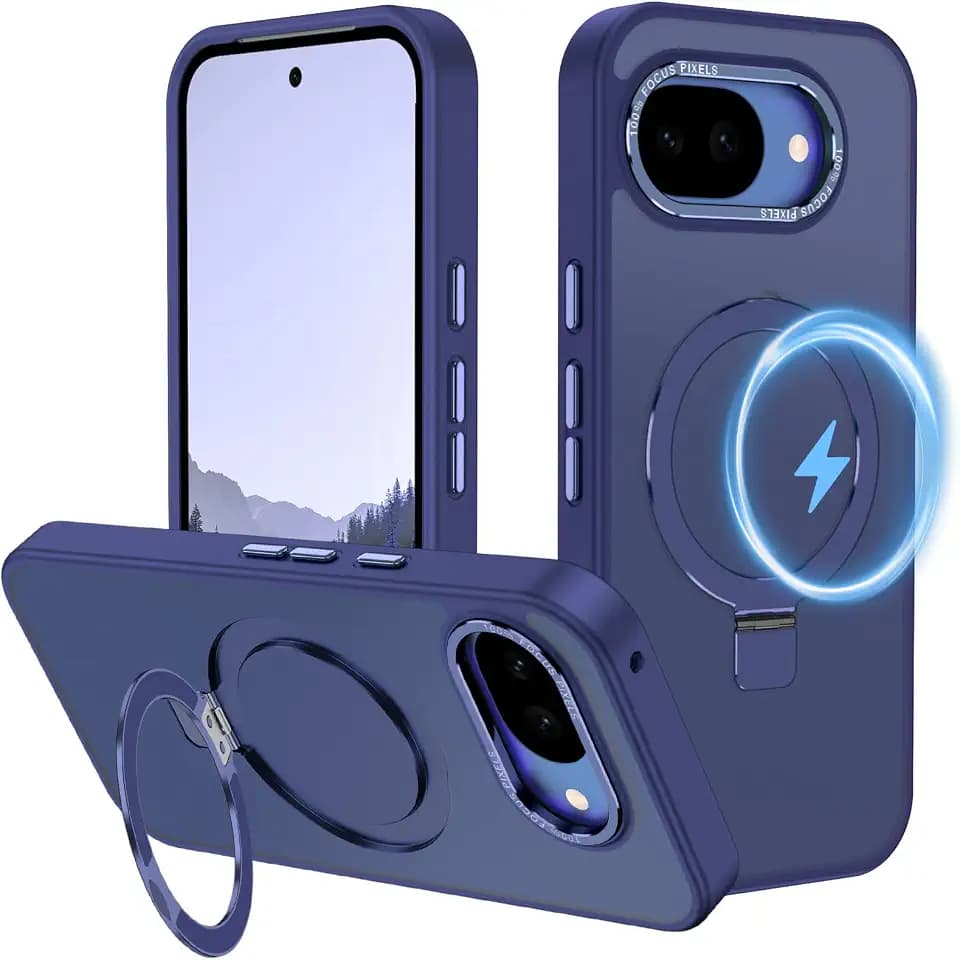for Google Pixel 10A Case | Magnetic Kickstand Ring | Fit for MagSafe | Military-Grade Shockproof Protection | Slim Translucent Matte Cover, Deep Blue
