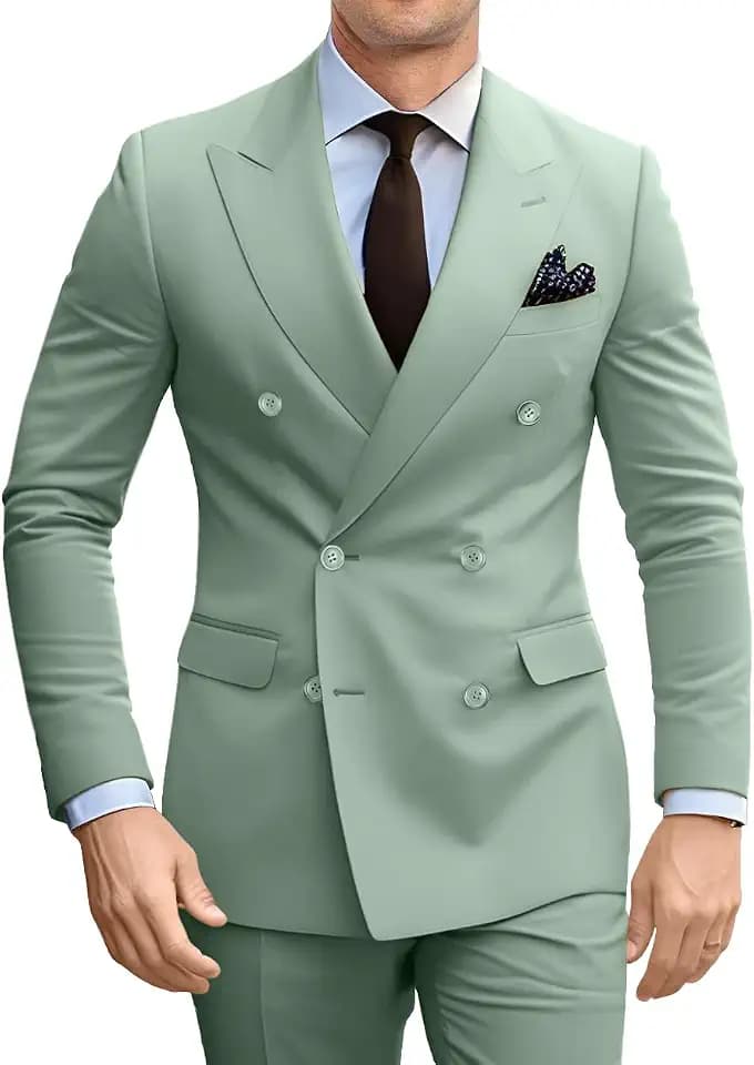 Double Breasted Suit Men 2 Pieces Slim Prom Suit Blazer Pants Set