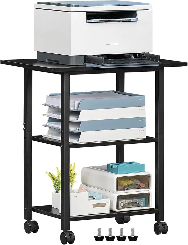 Lerliuo 3-Tier Printer Stand, Industrial Rolling Printer Table with Storage
