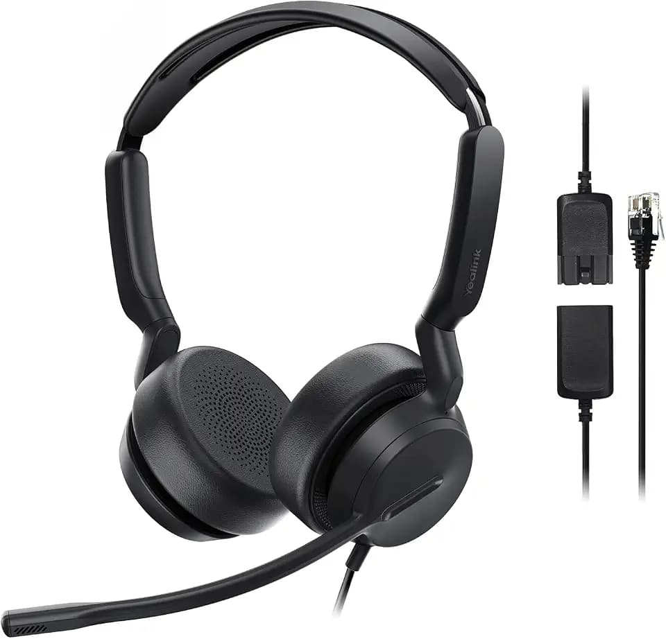 Yealink Phone Headsets for Office Phones YHS36 E2 QD to RJ9 Wired Headset Compatible with Poly Snom Phones Desk Landline VoIP Headset with Microphone -Dual/168g/2.1m Cable