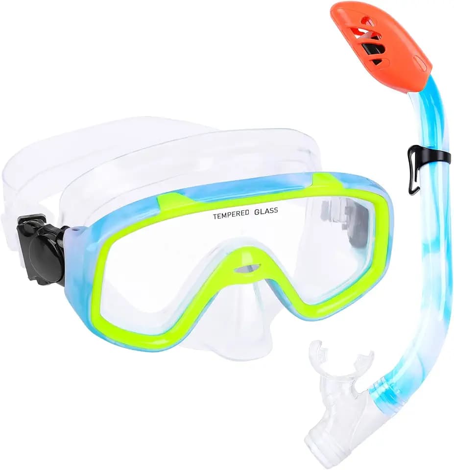 Kids Snorkel Set, Children Anti-Fog Diving Mask Swimming Goggles Dry Top Snorkel Equipment Snorkeling Packages Swimming Gear for Youth Boys Girls Age 5-10
