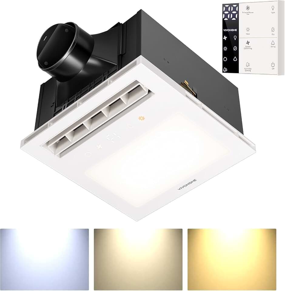 VIVOHOME 4-in-1 Bathroom Exhaust Fan with Light and Heater, 1600W PTC