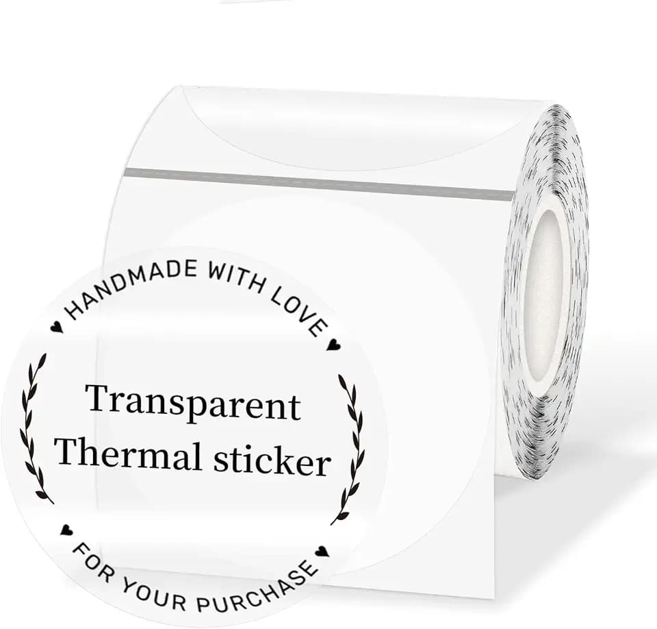 3 Inch Clear Transparent Thermal Label Stickers, Round Transparent Self-Adhesive Direct Thermal Labels, Perforation Line Design& Waterproof- 200 Sheets