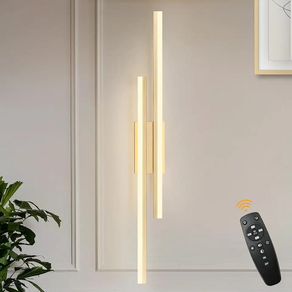 LED Wall Sconce Gold Modern Remote Wall Light Fixtures for Living Room, Dimmable LED Vanity Light Indoor Remote Wall Sconce for Bedside Bedroom Bathroom Dining Room, L39.4inch 1 Pack