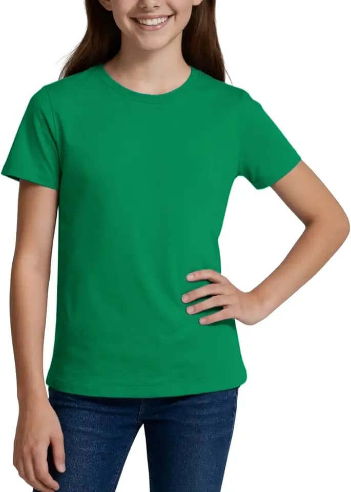 Girls Short Sleeve T Shirts Kids Summer Tops Cotton Crewneck Basic Tees 3-14 Years