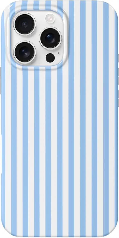 Hython for iPhone 16 Pro Case Cute Striped Aesthetic Design Simple Stripes Cover 6.3", Thin Slim Soft TPU Bumper Shockproof Rubber Protective Phone Cases for Women Girls Girly Boys, Blue and White