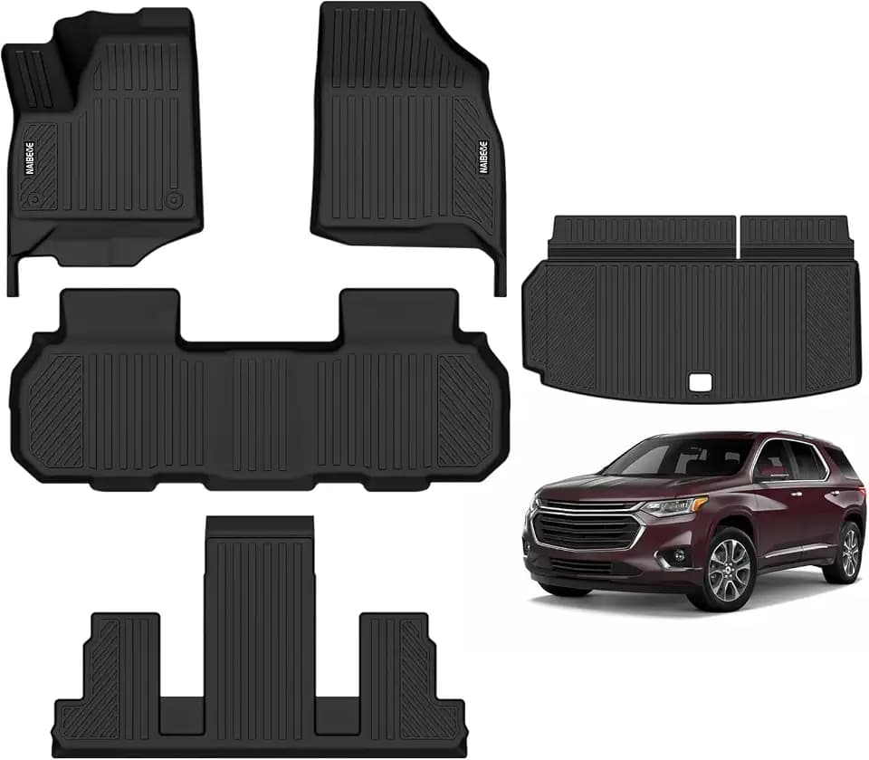 Naibeve Floor Mats for 2018-2023 Chevrolet Traverse 7 Seats Bucket Seats (for 2024 Traverse Limited)-All Weather Custom Fit for Chevy Traverse Floor Mats & Cargo Mat Waterproof Interior Accessories