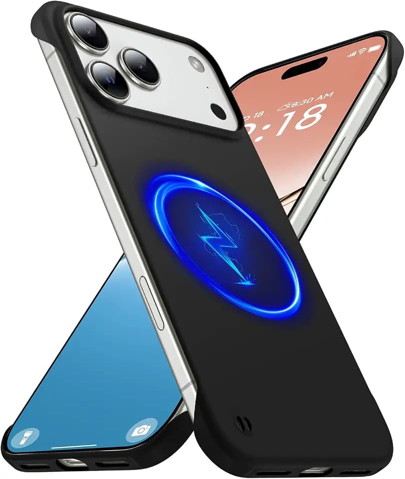 GRECAZO Magnetic Slim Frameless Case for iPhone 17 Pro Max, Black