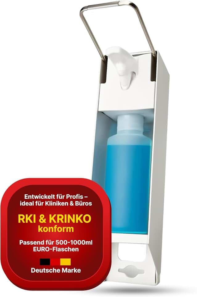 Desinfektionsspender SD6510-e,Armhebelspender manuell für 1000ml Euro-Flaschen–Eurospender & Seifenspender Wandbefestigung, nachfüllbar – Made in Germany (Ohne Flaschenblende)