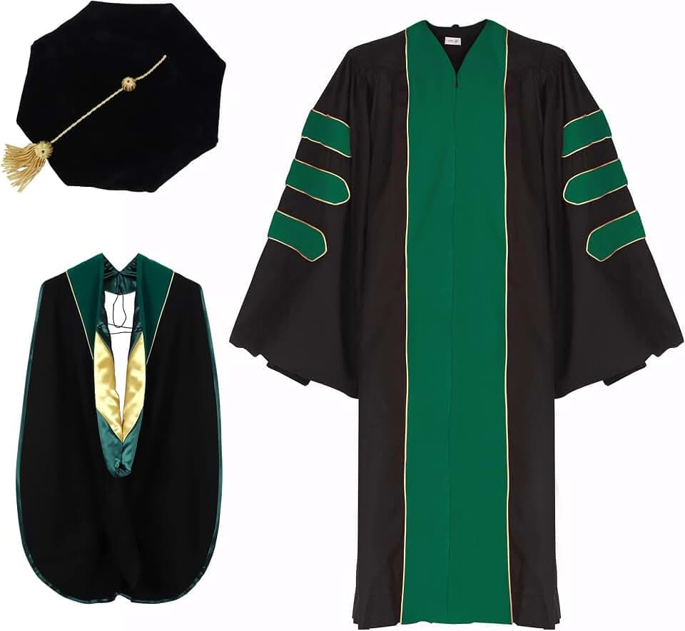 Ariro Unisex Deluxe Doctoral Graduation Gown and Doctoral Hood 8 Sided Tam Package