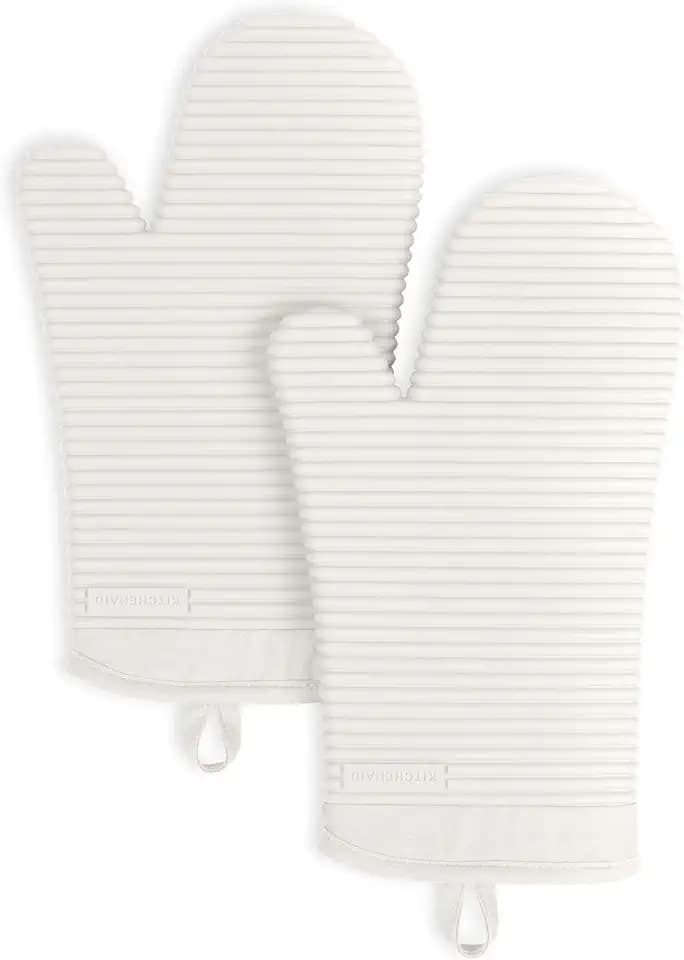 KITCHENAID Ribbed Soft Silicone Oven Mitt 2-Pack Set, Smoked Porcelain, 7.5"x13"