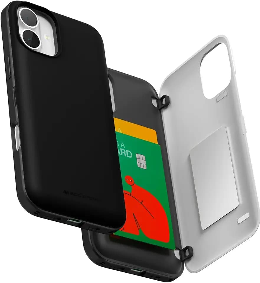 GOOSPERY for iPhone 16 Plus Wallet Case, Flip Hidden Card Slot, Magnetic Auto-Closing Door, Slim Dual Layer Protective Phone Cover with Card Holder - Black