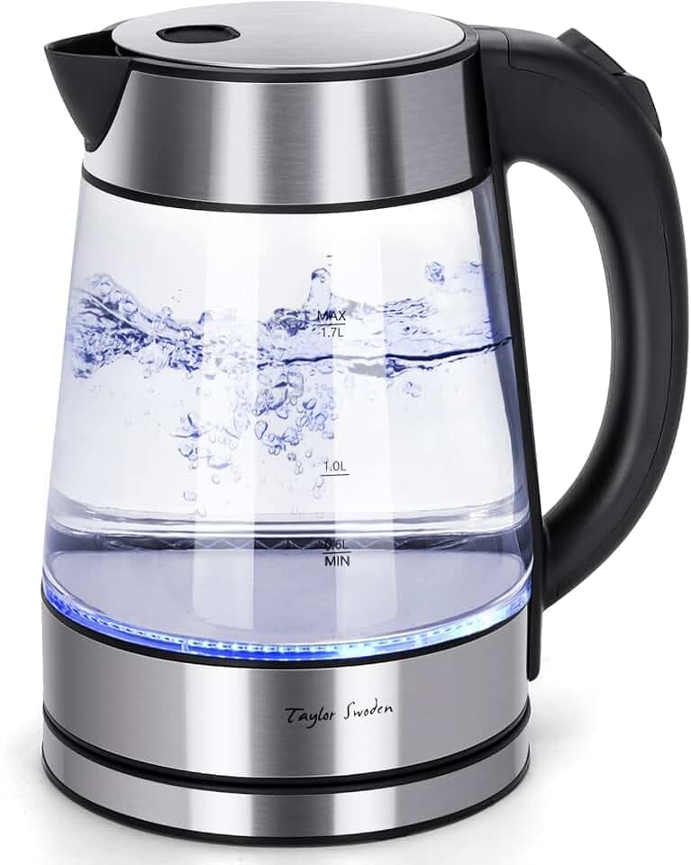 Taylor Swoden 1.7L Electric Tea Kettle, Glass Hot Water Boiler for Tea