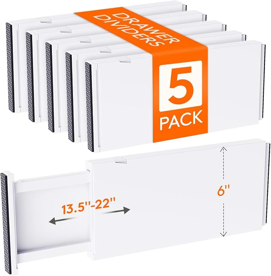 Lifewit 5 Set Schubladentrenner, Verstellbar Schubladen Trenner für Innenlänge 34–50cm & Höhe＞15.5cm Organizer Ordnungssystem für Küche/Kleiderschränke/Schreibtisch, Weiß