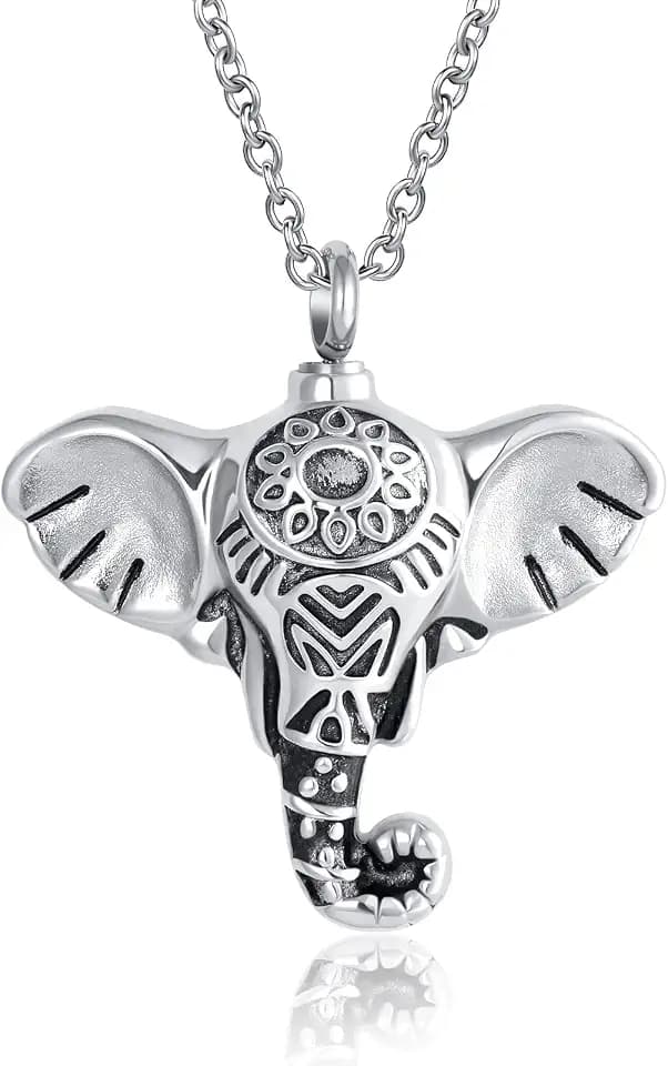 Lucky Elephant Owl Cremation Jewelry Elephant Head Animal Urn Necklace for Ashes Holder for Women Ashes Keepsake Memorial Jewelry