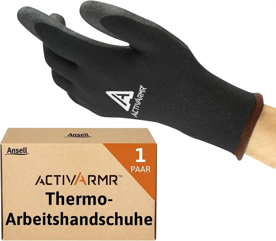 Ansell ActivArmr 97-631, Thermo-Handschuhe, Kältebeständige Arbeitshandschuhe Winter mit PVC-Beschichtung, Nylon Handschuhe für Griff und Fingerfertigkeit, Sicherheitshandschuhe, 1 Paar, Gr. 8(S)
