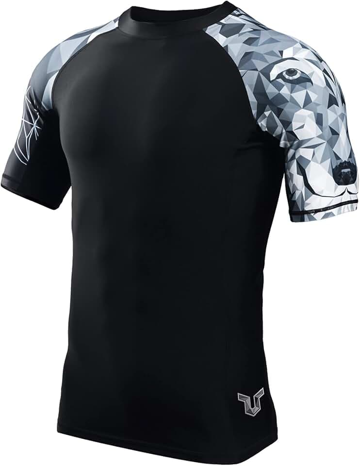 HUGE SPORTS Rash Guard for Men Short Sleeve Swim Shirt