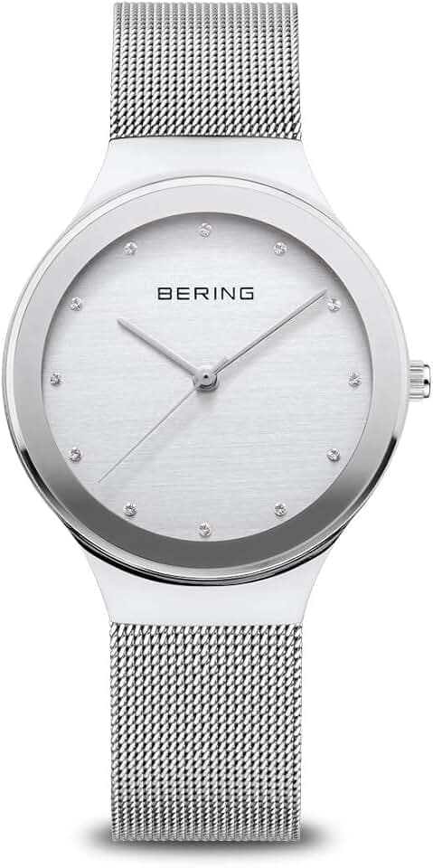 Bering Damen Quarz Uhr | Armbanduhr 34 mm Edelstahlgehäuse und Zifferblatt | Milanaisearmband | Saphierglas | 3 ATM | 12934