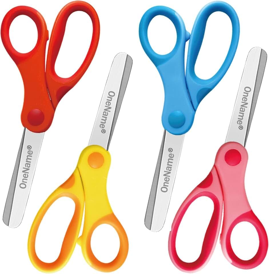 OneName 5" Kids Scissors,Safety Blunt Tip Scissors for School Supplies 4 P