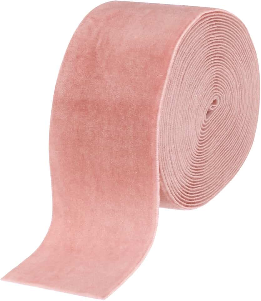 QUARKZMAN Samtband, 5,1 cm x 4,5 m, einseitige Spule, seidiger Samtstoff für Blumensträuße, Heimwerkerarbeiten, Geschenkverpackungen, Hochzeitsfeiern, Altrosa