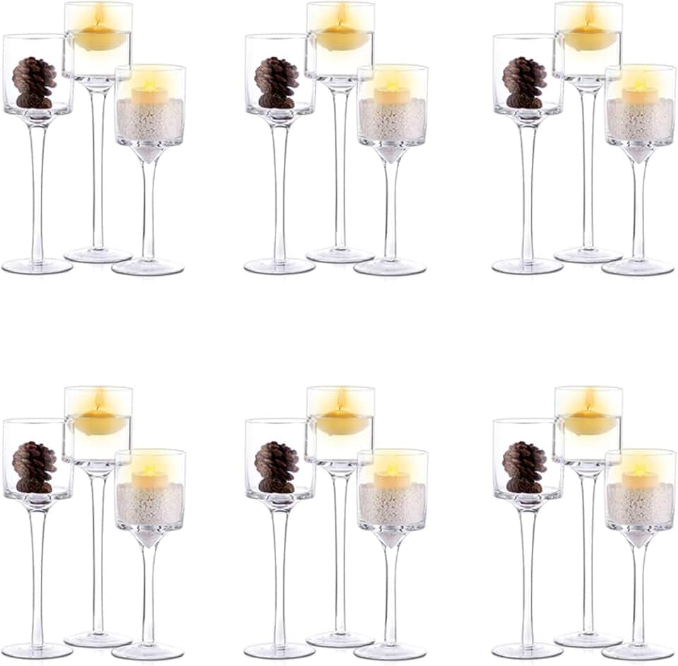 NUPTIO Teelichthalter Glas mit Stie Kerzenhalter: 6 Sätze (18 Stück)