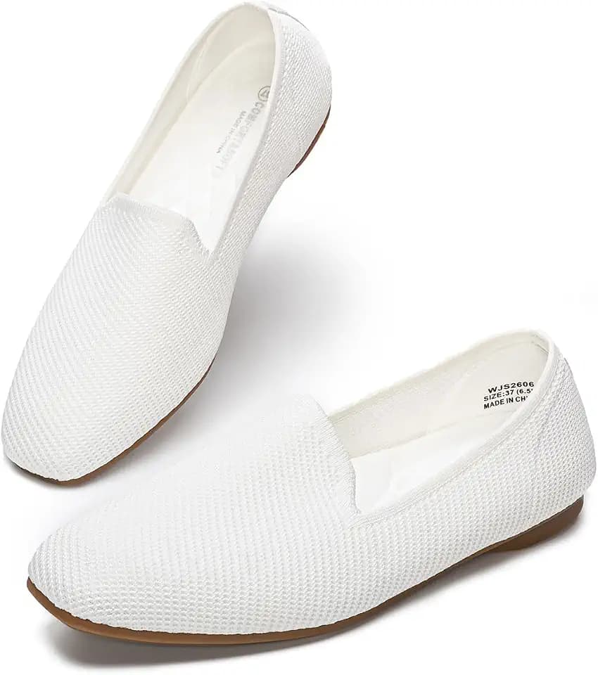 YEOJOU Women's Knit Flats Square Toe Slip On Loafers - Comfortable Breathable Ballet Flat, Dressy Business Casual Work Shoes for Office and Travel