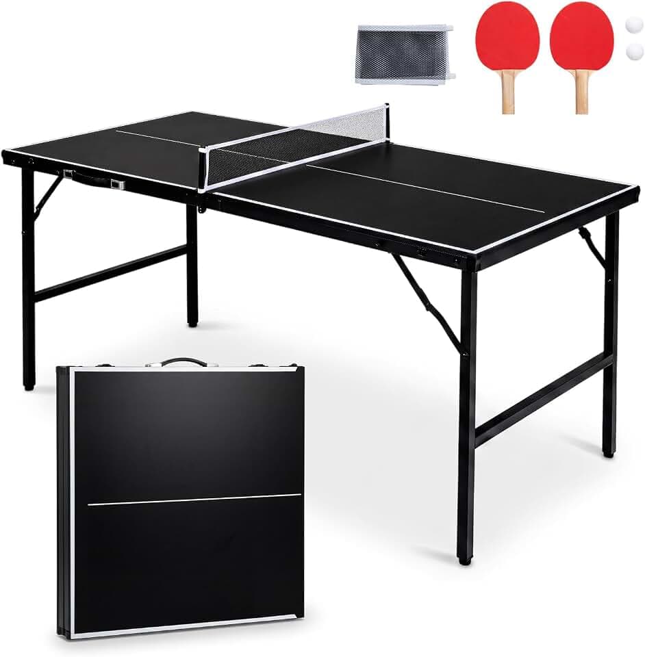 COSTWAY Mini Tischtennisplatte klappbar, Tischtennistisch wetterfest, Ping Pong Tisch mit Netz, 2 Schlägern & Bällen, vormontierter Freizeitstisch für Indoor & Outdoor
