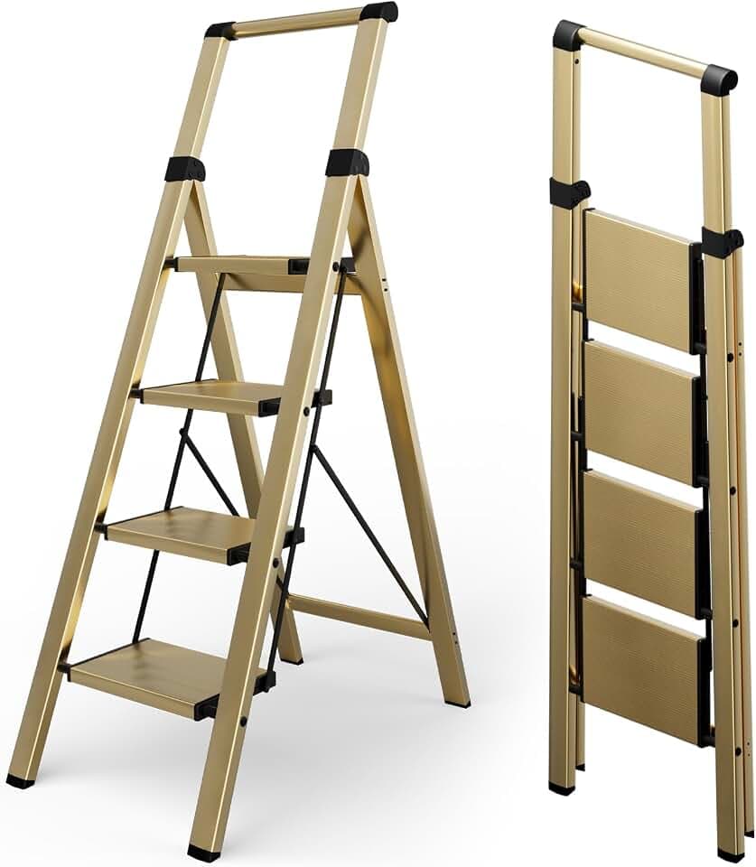 Taranta 4 Step Ladder,Step Stool Foldable,Aluminum Ladder-Gold