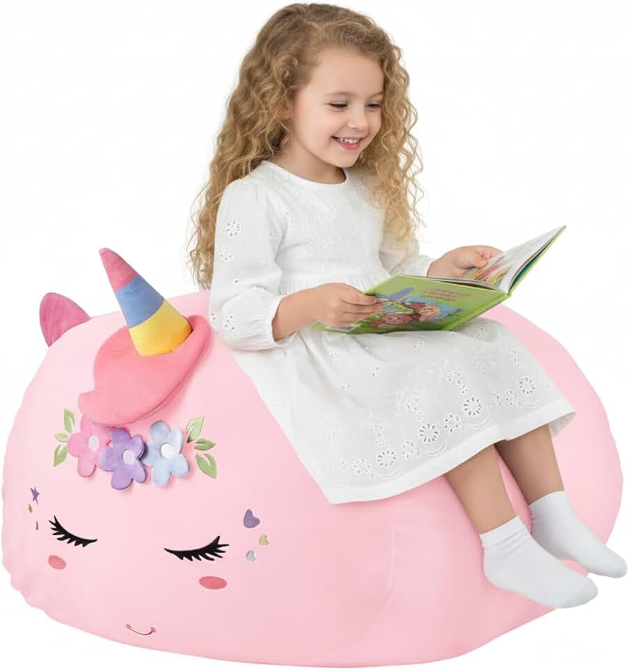 Children's Bean Bag Cover for Soft Toys 24 x 24 x 19.7 in - Toy Storage for Children's Room - Cuddly Toy Organiser for Plush Toys & Blankets Premium Velvet, Zip - Unicorn