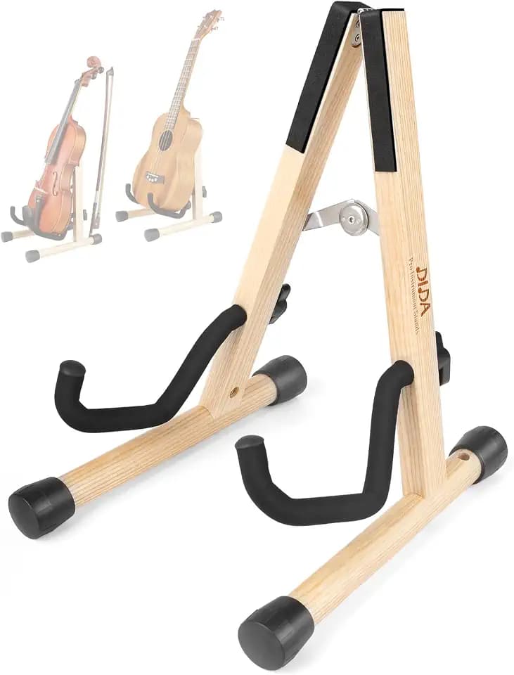 DIDA Ukulelenständer, Violinenständer mit Bogenhalter, faltbarer Ukulelenständer für Reisen, A-Rahmenhalter für Violine, Banjo und Mandoline, Holzboden Ukulelenhalter, Ashwood