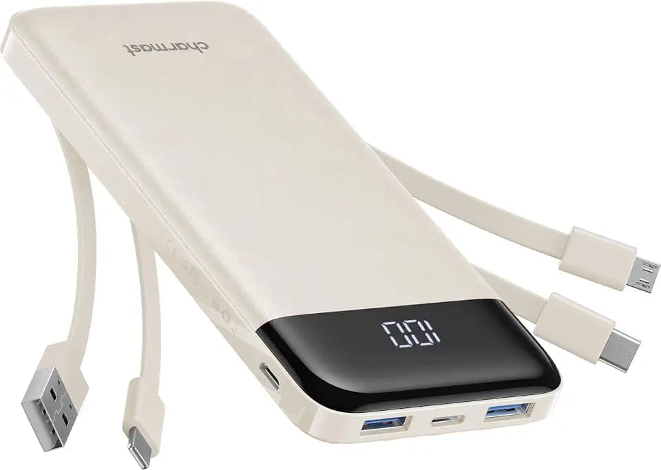 charmast 10000mAh Power Bank Portable Charger with 4 Built-in Cables