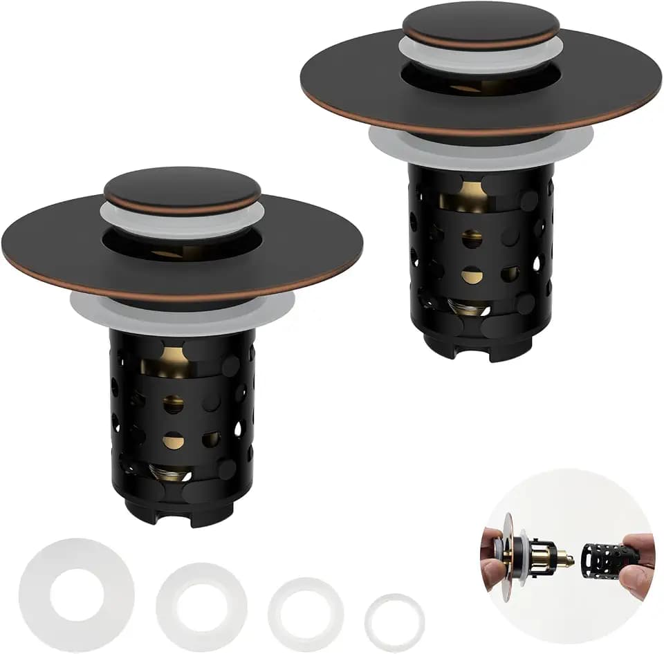 2PCS Universal Bathroom Sink Drain Strainer Hair Catcher, Oil Rubbed Bronze