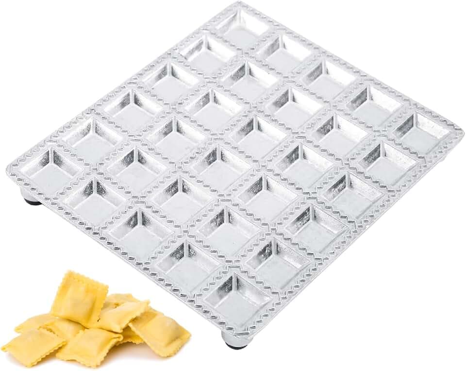 Ravioli Form aus Aluminiumlegierung 19,6×16,5 cm 30 Löcher Knödel Gebäckform Hersteller Ravioli Ausstechformen Ravioli Maker Press für Mini Quadrate | für DIY Kochen Familienfeiern Partys (1 Pcs)