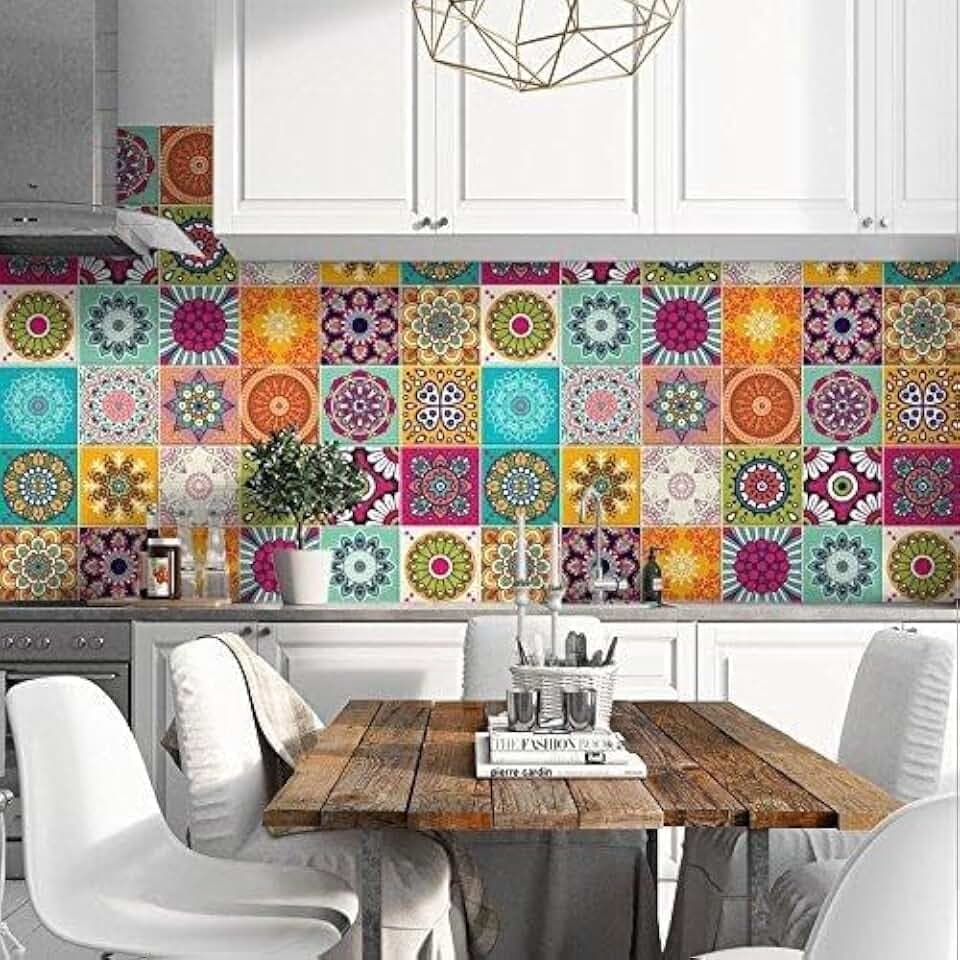 RE-COVERTILES - Fliesenaufkleber Badezimmer und Küche 12 Stck 15x15 cm - PS00179 PVC-Wanddekoration Wasserdicht Fliesen Mosaik Stil Azulejos-Zementfliesen