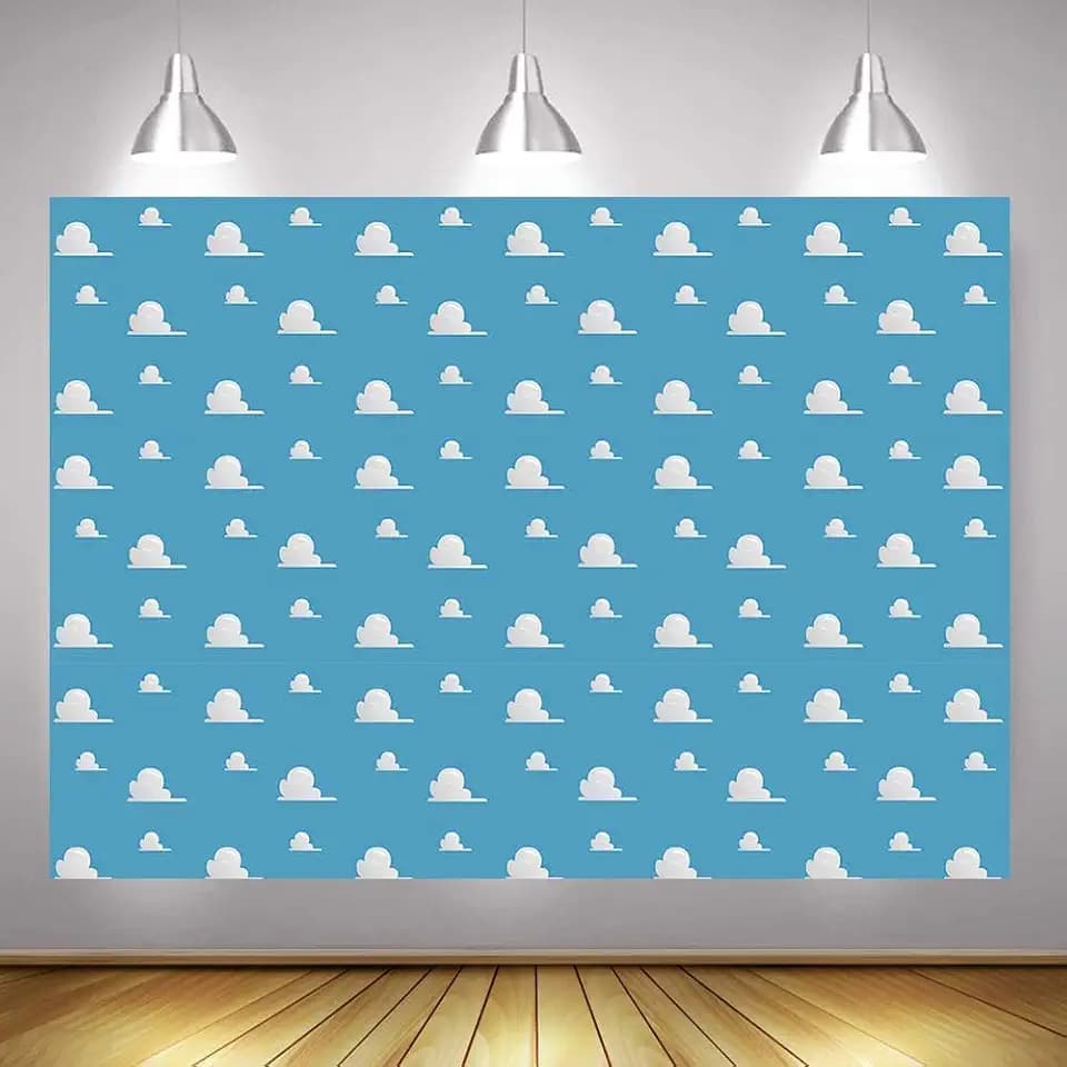 7x5FT Cartoon Kids Backdrop Blue Sky White Clouds Background Birthday Party Boy Baby Shower Dessert Table Banner Supplies Photo Booth Props