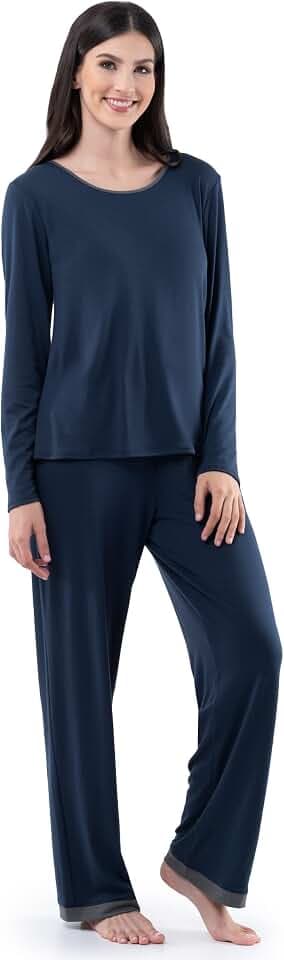 Fruit of the Loom Women's Long Sleeve Tee and Pant 2 Piece Sleep Pajama Set