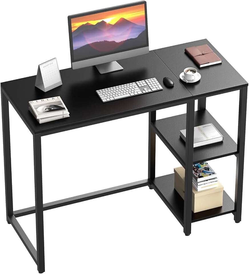 SINPAID 47" Large Gaming Computer Desk with Shelves for Home Office, Black