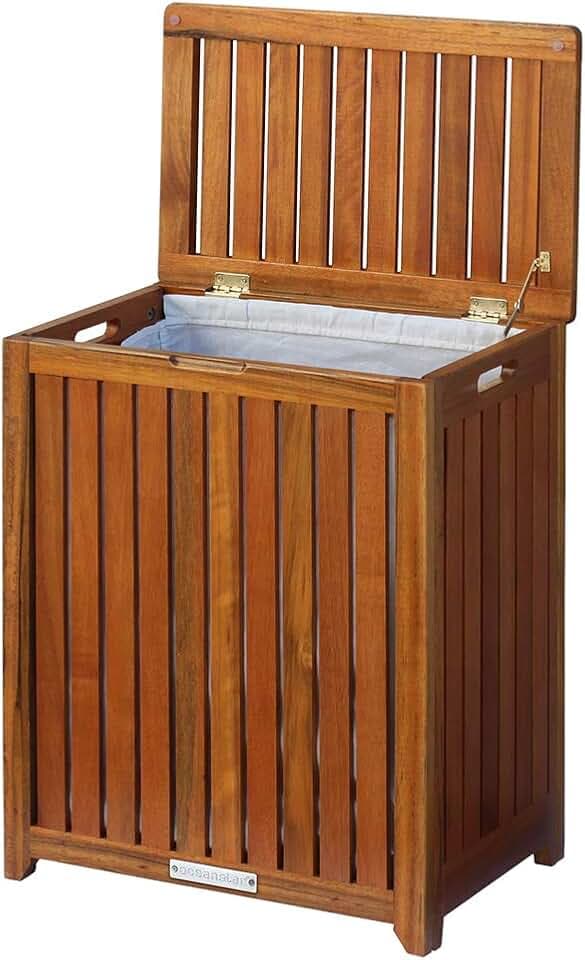 Oceanstar Solid Wood Spa Laundry Hamper 24.75 in high x 20 in Wide x 13.25 in deep, Brown