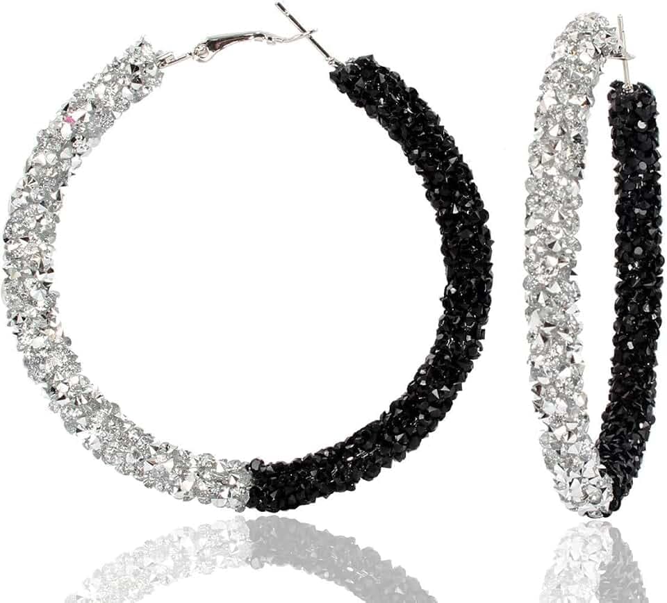 Glitter Hoop Earrings Full Circle Round Sparkle Rhinestone Crystal Wrapped Drop Dangle Earrings for Women Bohemia Statement Jewelry
