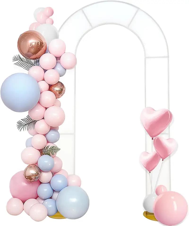 7.2FT Open Arch Backdrop Stand with White Spandex Fitted Cover Metal Double Arch Backdrop Frame and Cover Set U Shaped Wedding Arches for Ceremony Baby Shower Garden Birthday Party Decoration